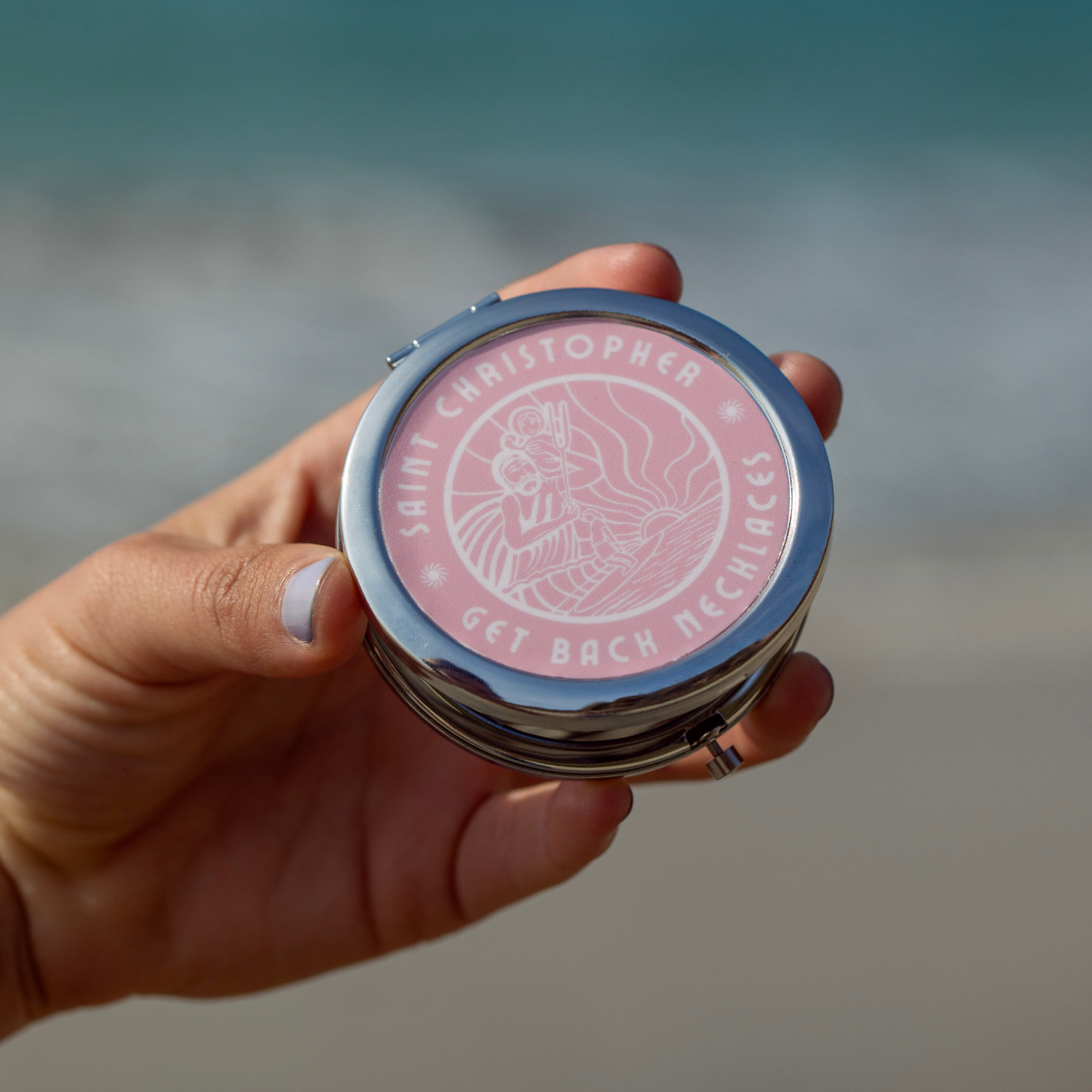 Pink St. Christopher Pocket Mirror