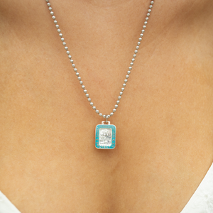 Rectangle St. Christopher - Silver / Baby Blue