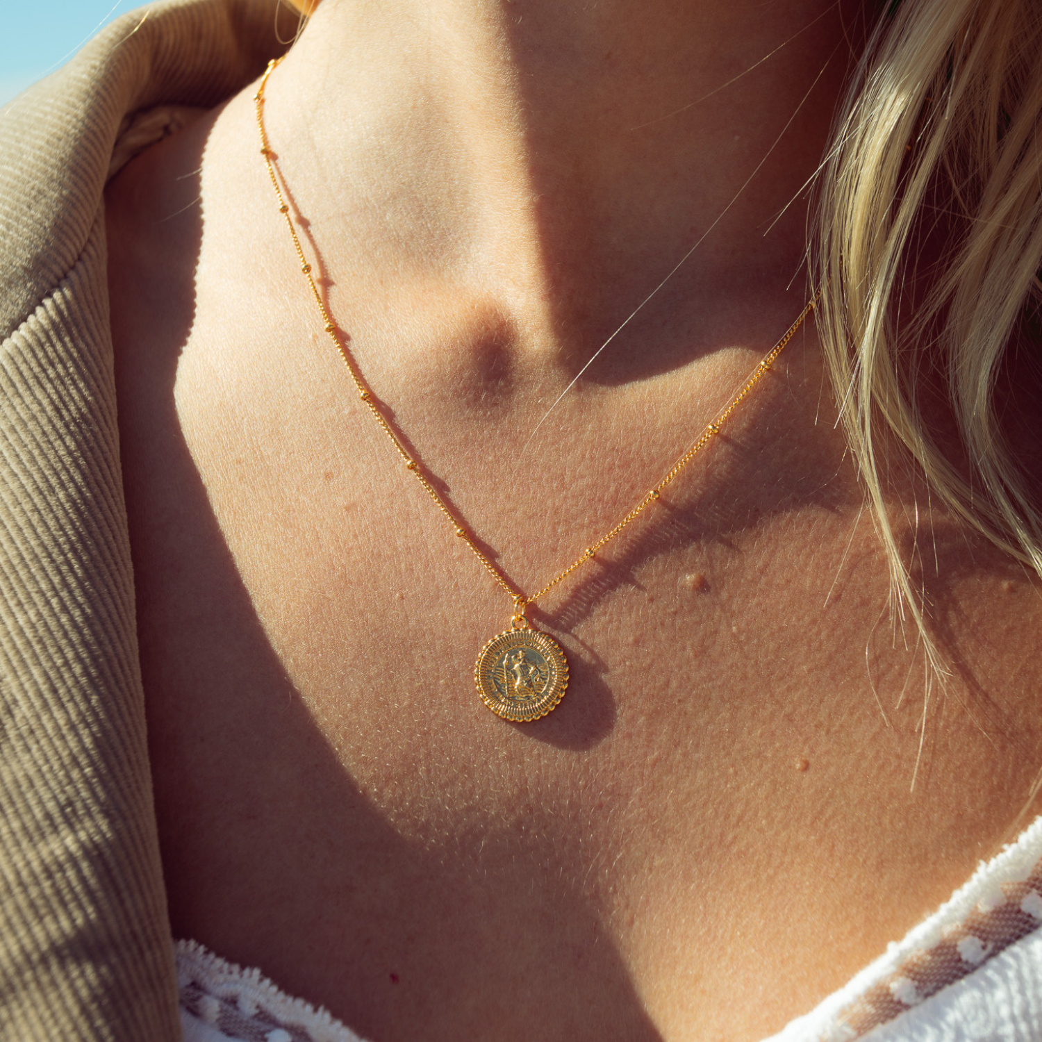 St. Christopher Satellite Coin Necklace - Gold