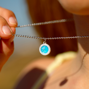 small st. christopher necklace in aqua white 
