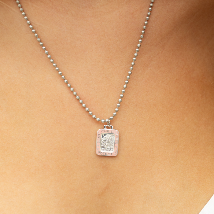 Rectangle St. Christopher - Silver / Pink