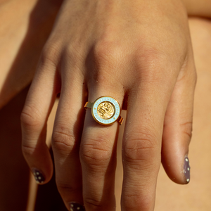 St. Christopher Ring - Gold / Baby Blue