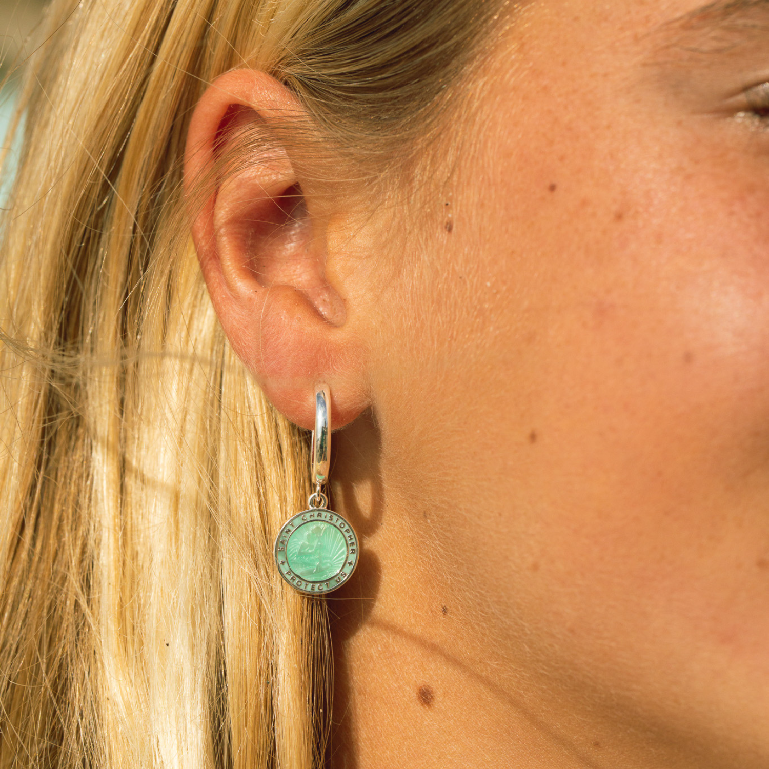 St. Christopher Earrings - Sea Foam Green