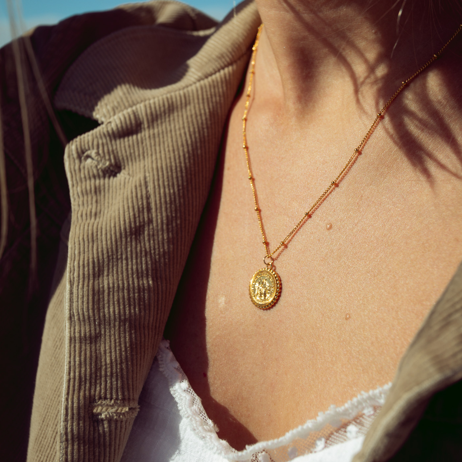 St. Christopher Satellite Coin Necklace - Gold