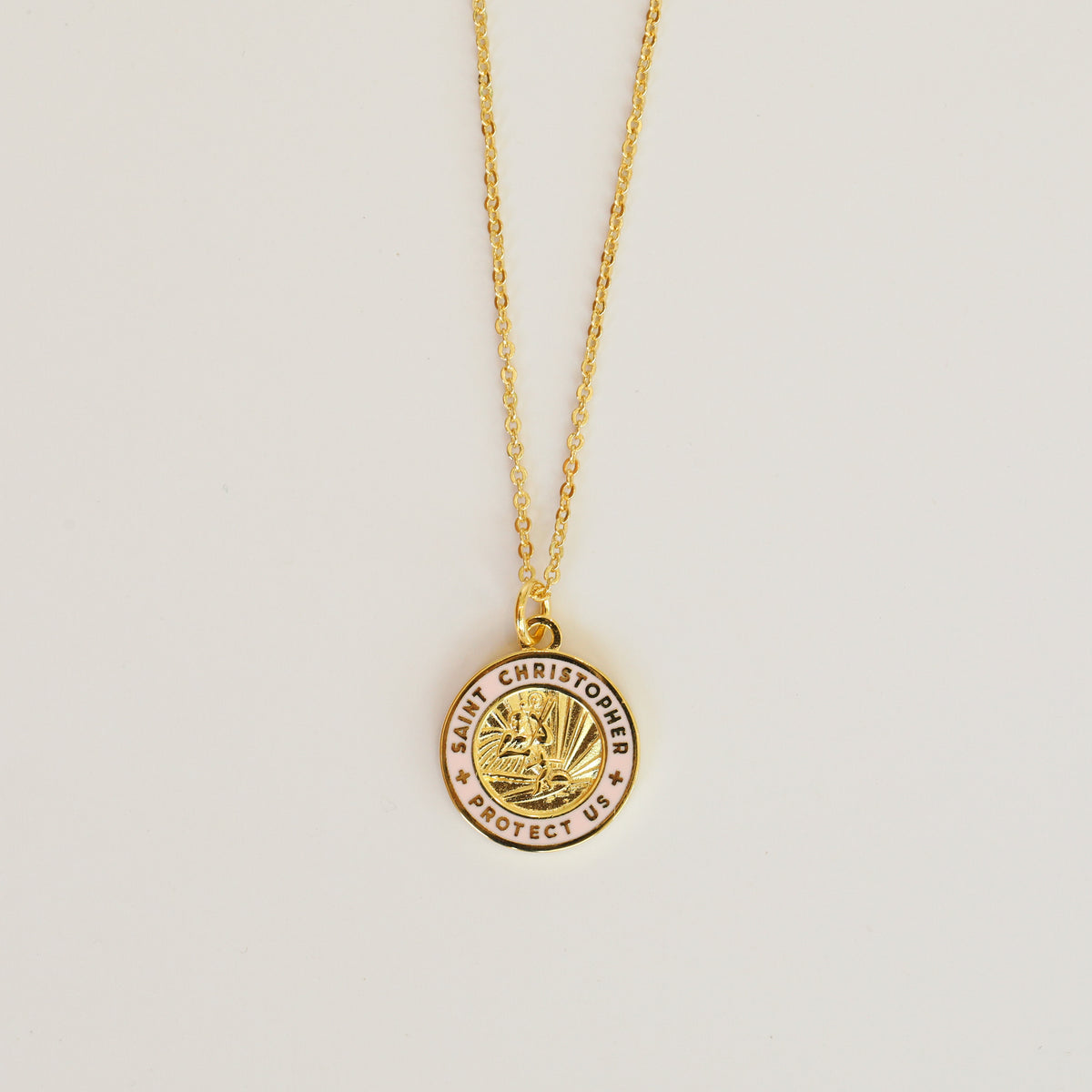 Gold St. Christopher Necklace with Pink Enamel // Get Back Necklaces