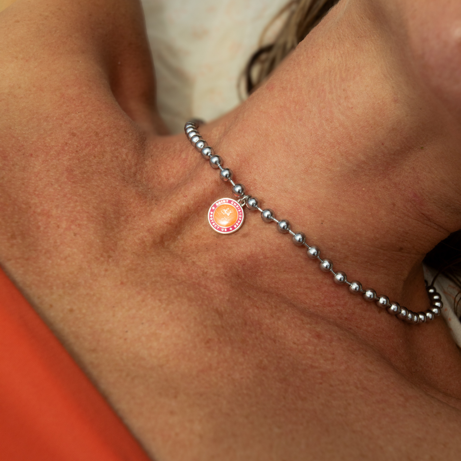 90's Chunky Ball Chain Choker - Orange / Hot Pink