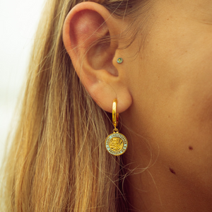 St. Christopher Earrings - Gold / Baby Blue