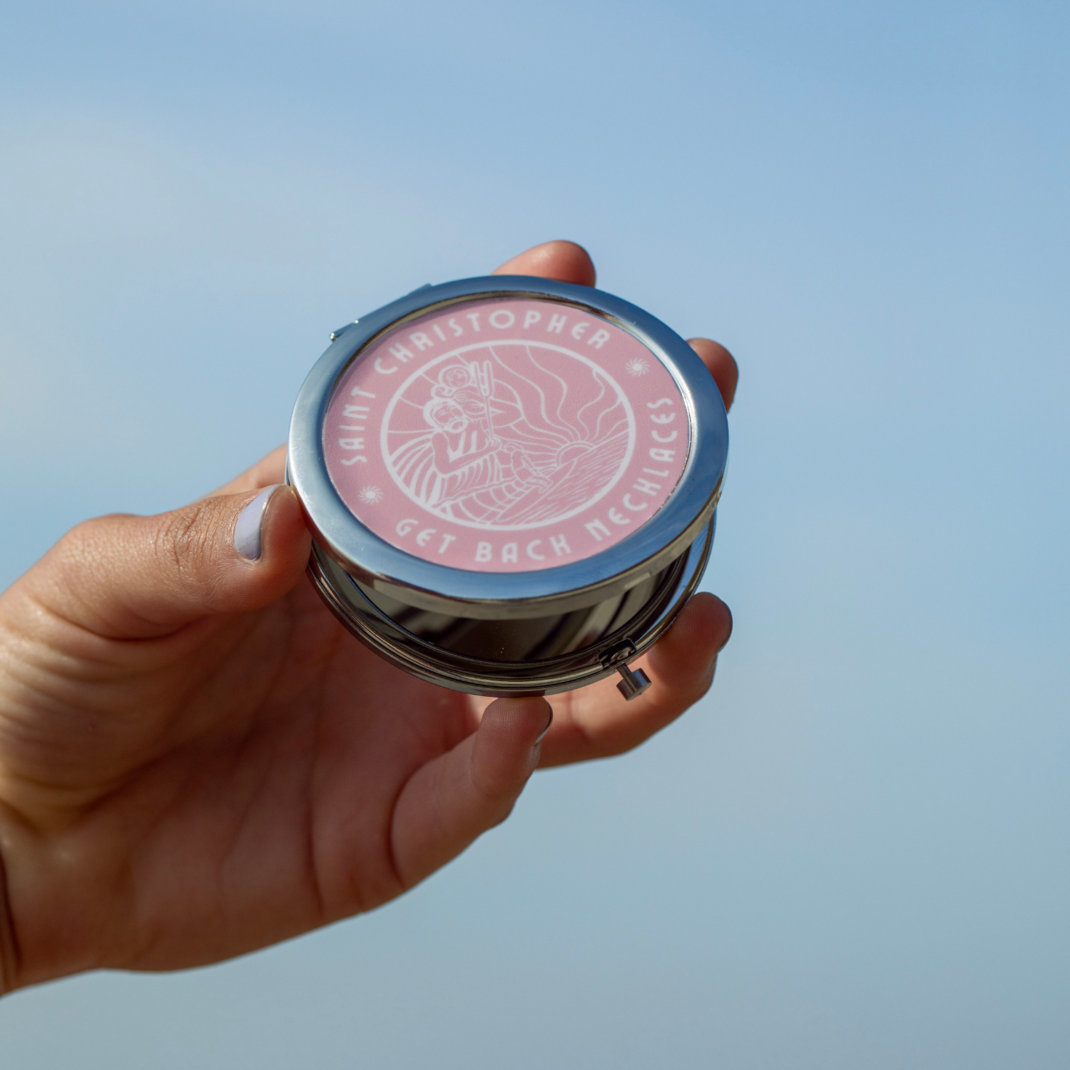 Pink St. Christopher Pocket Mirror