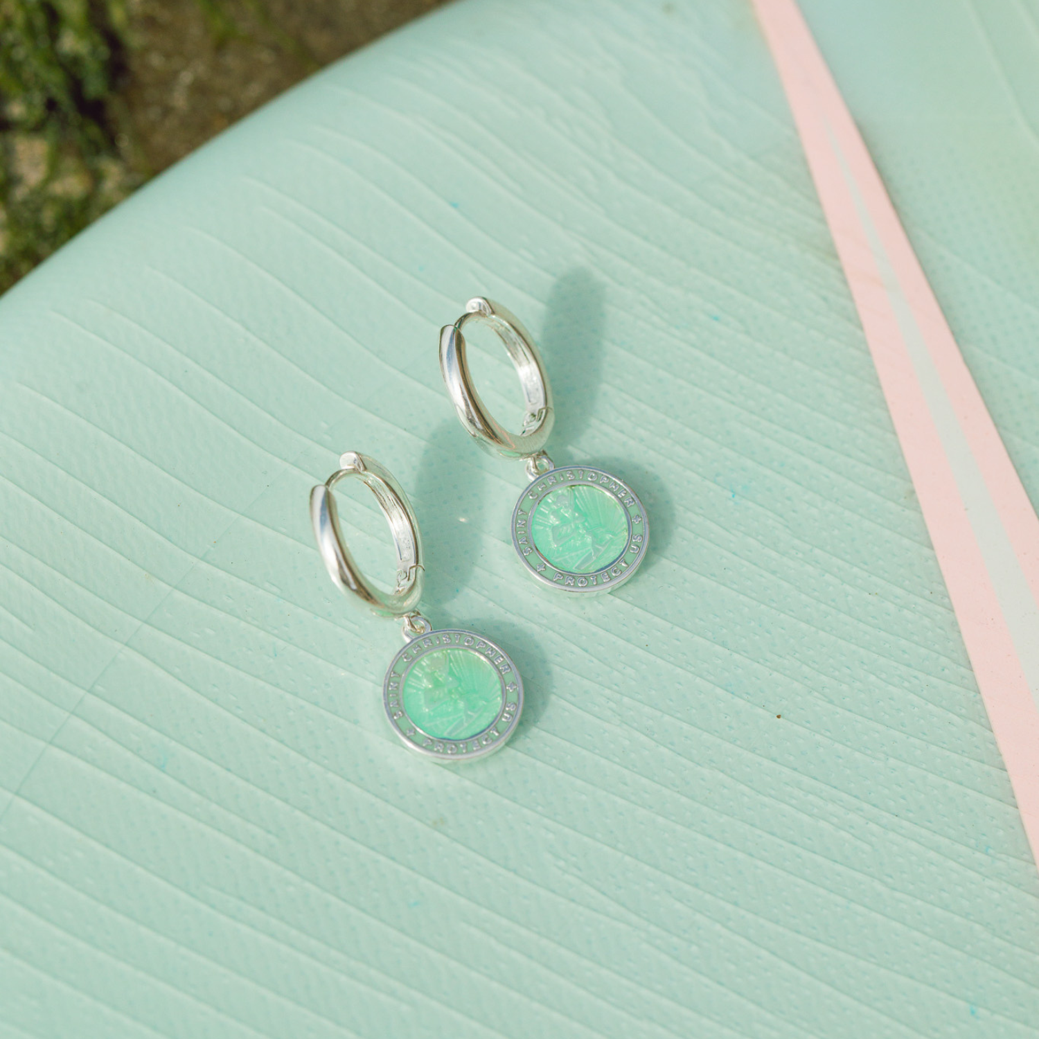 St. Christopher Earrings - Sea Foam Green