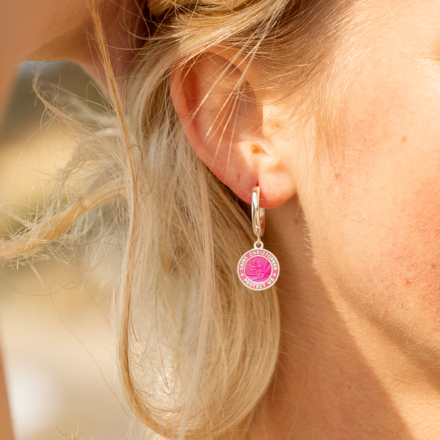 St. Christopher Earrings - Pink / Pink