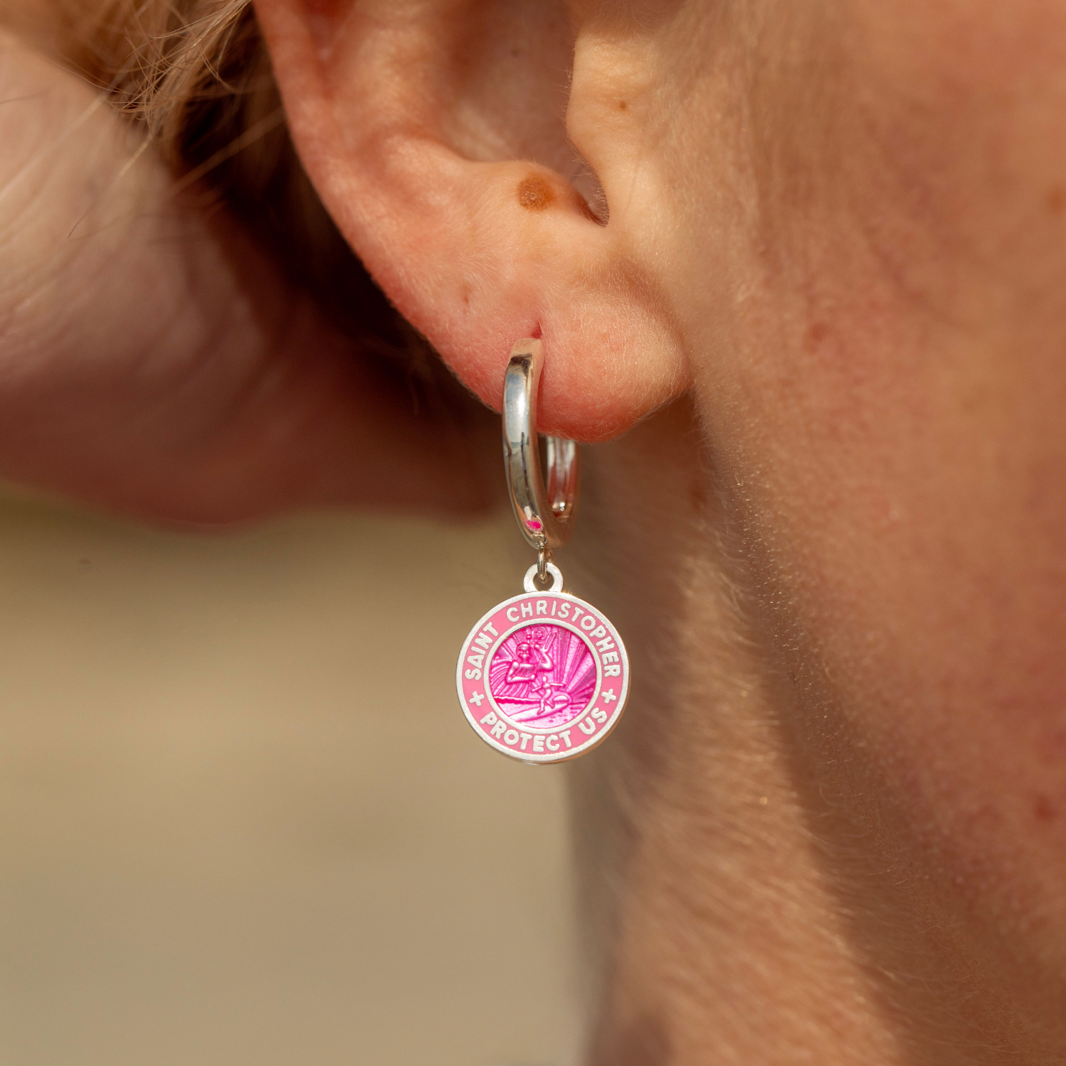 St. Christopher Earrings - Pink / Pink