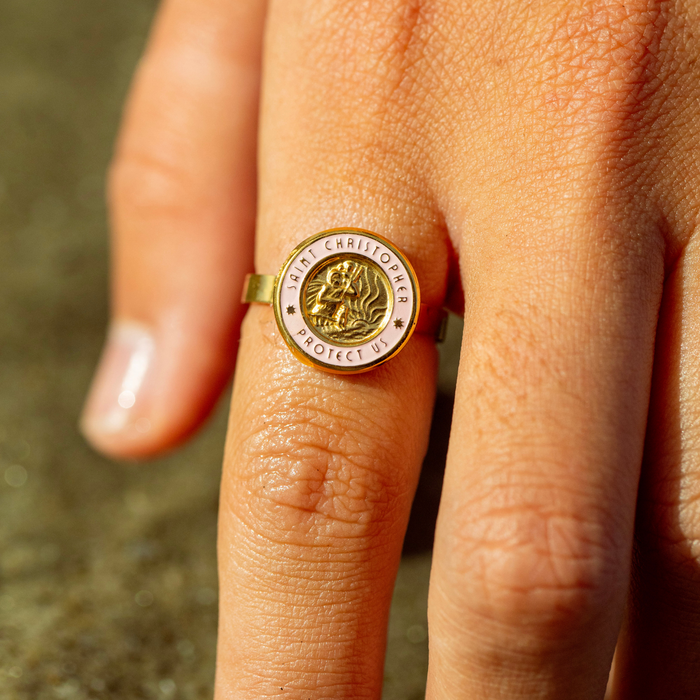 St. Christopher Ring - Gold / Pink