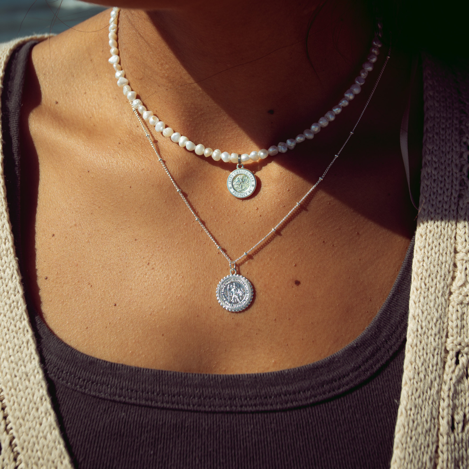 St. Christopher Satellite Coin Necklace - Silver