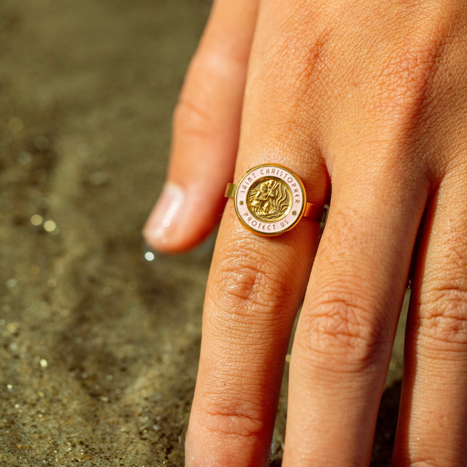 St. Christopher Ring - Gold / Pink