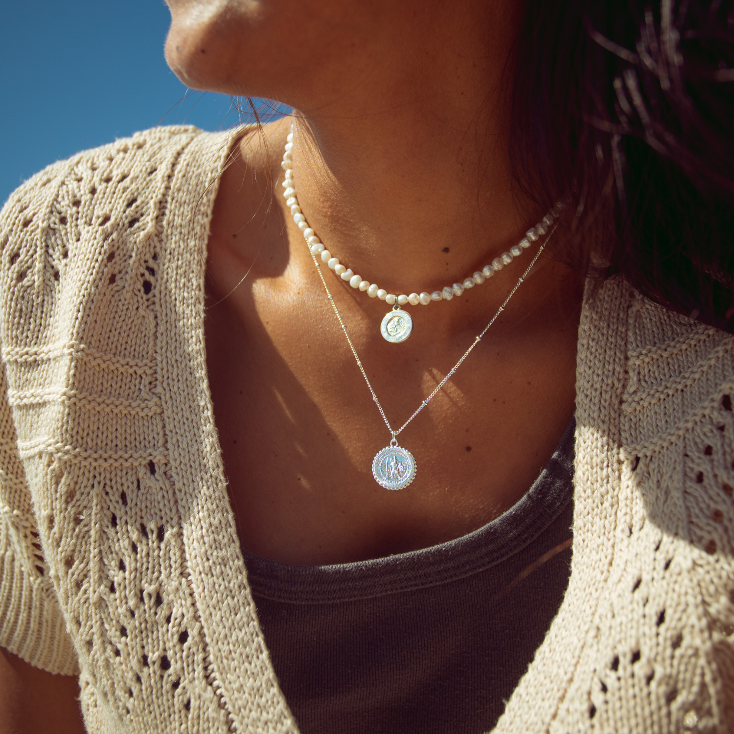 St. Christopher Satellite Coin Necklace - Silver