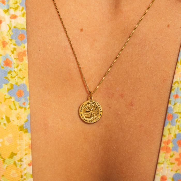 Gold St. Christopher Medallion Necklace