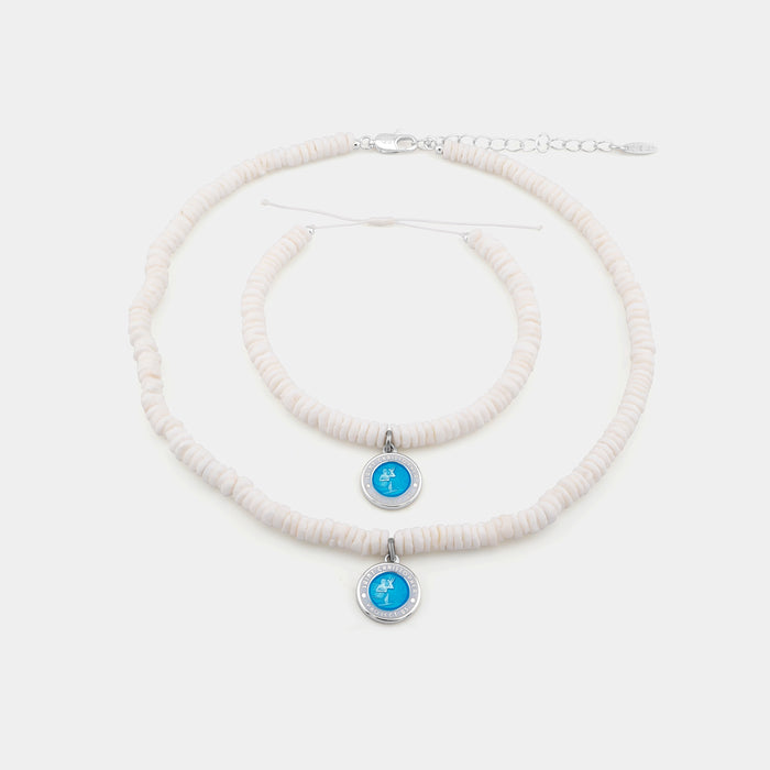 sun bleached beaded set with aqua white st. christopher