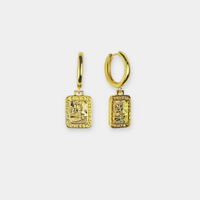 Gold St. Christopher Rectangle Earrings upsell