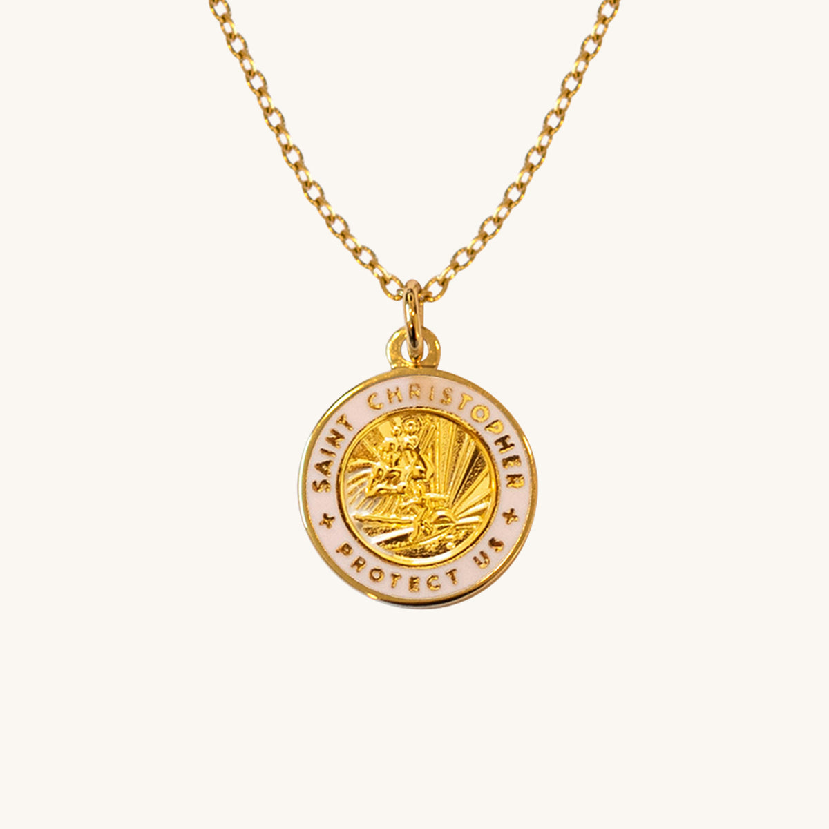 Gold St. Christopher Necklace with Pink Enamel // Get Back Necklaces