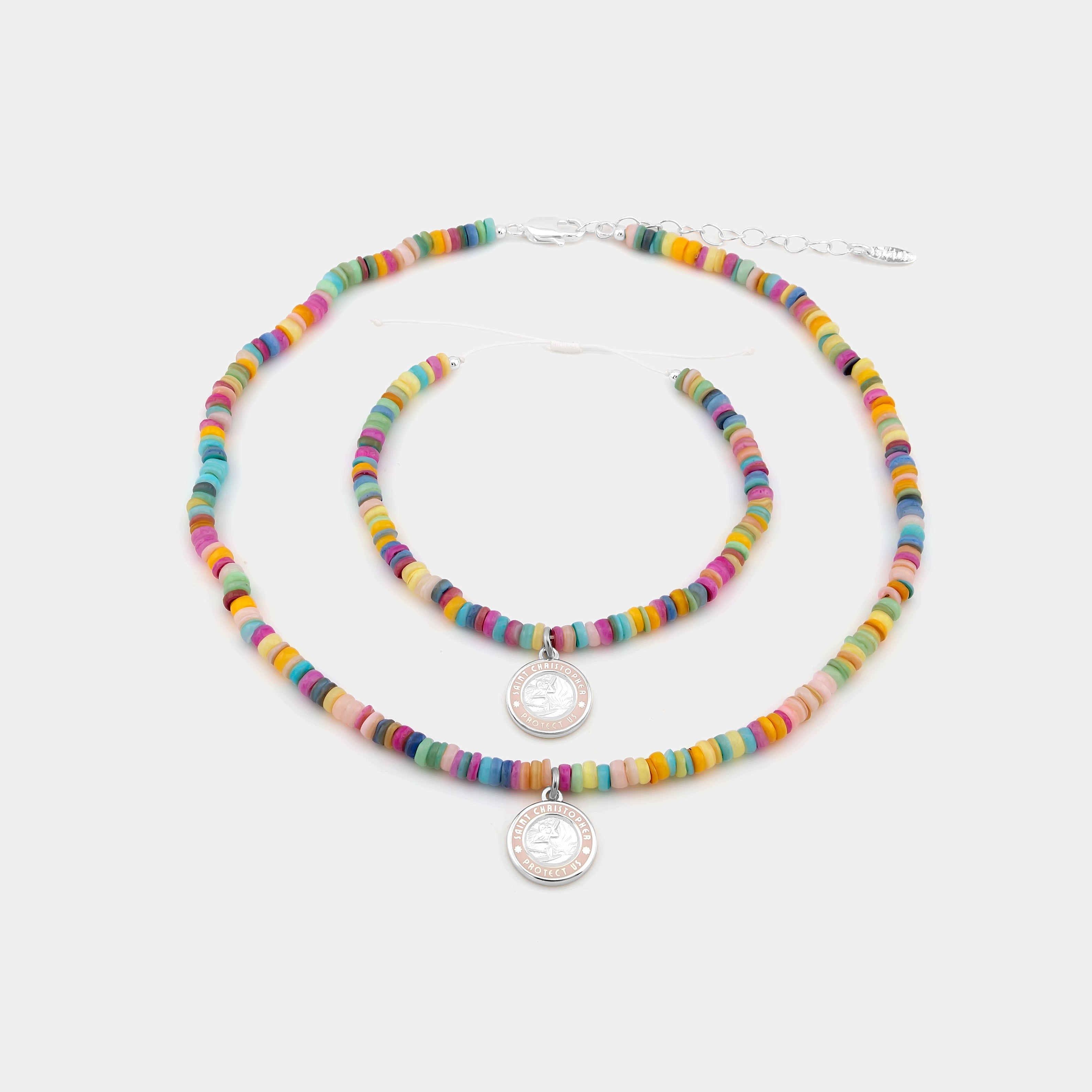 pastel sunset beaded set with st. christopher pendant 