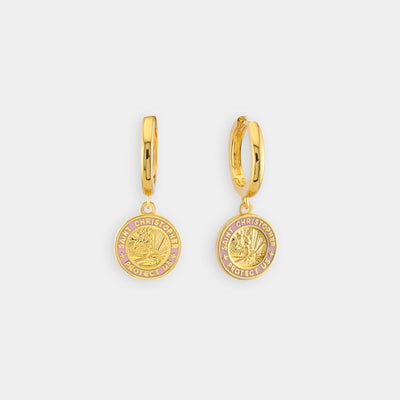 St. Christopher Earrings - Gold / Pink upsell