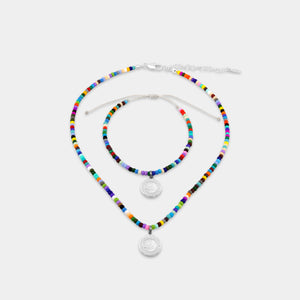 rainbow bead bracelet and choker with st. christopher pendant 