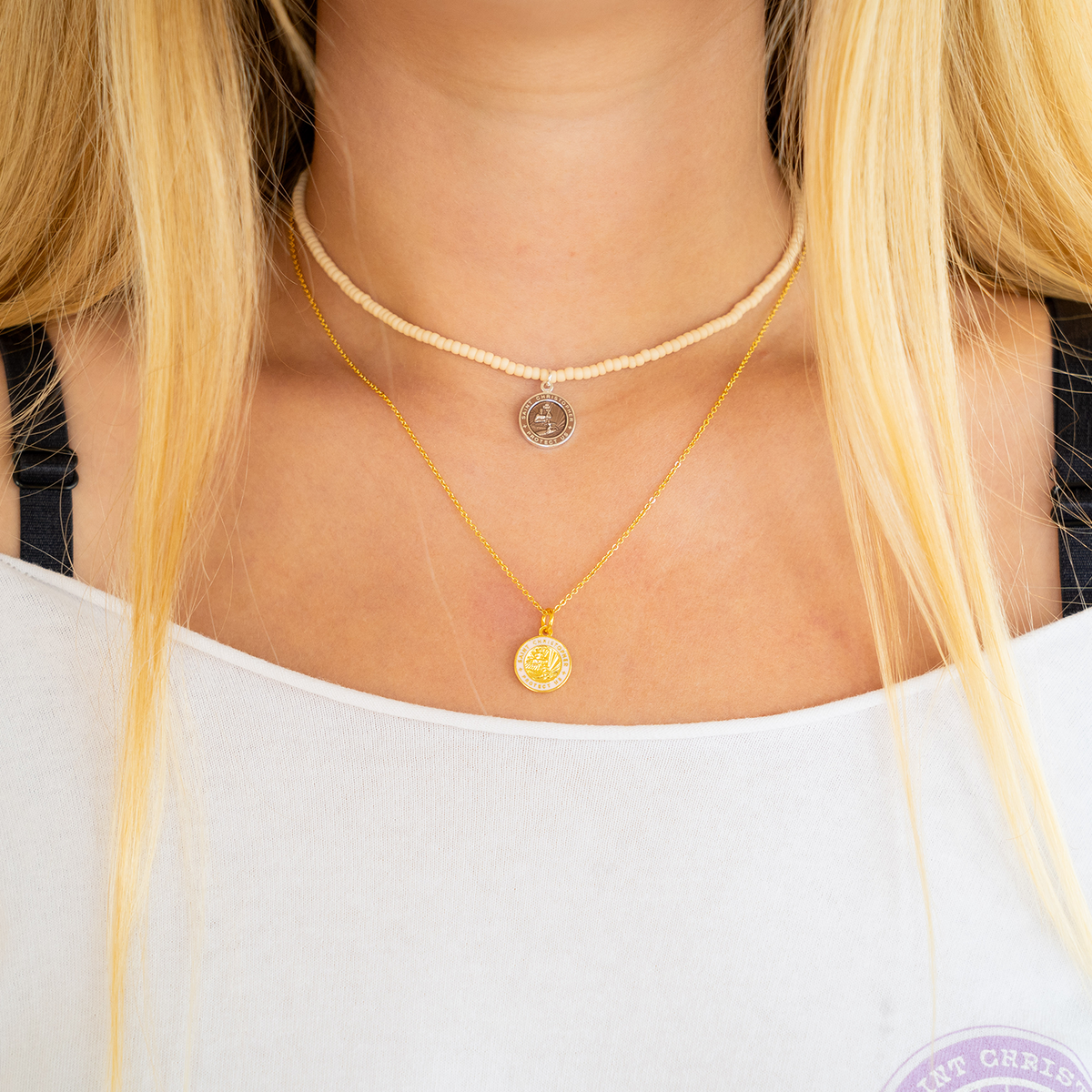 Gold St. Christopher Necklace with Pink Enamel // Get Back Necklaces